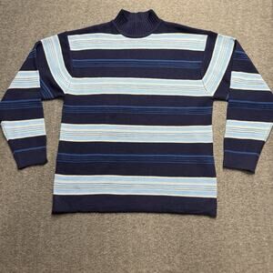 GodBody Collection Sweater Men's Size XL Blue Stripes High Neck Turtleneck